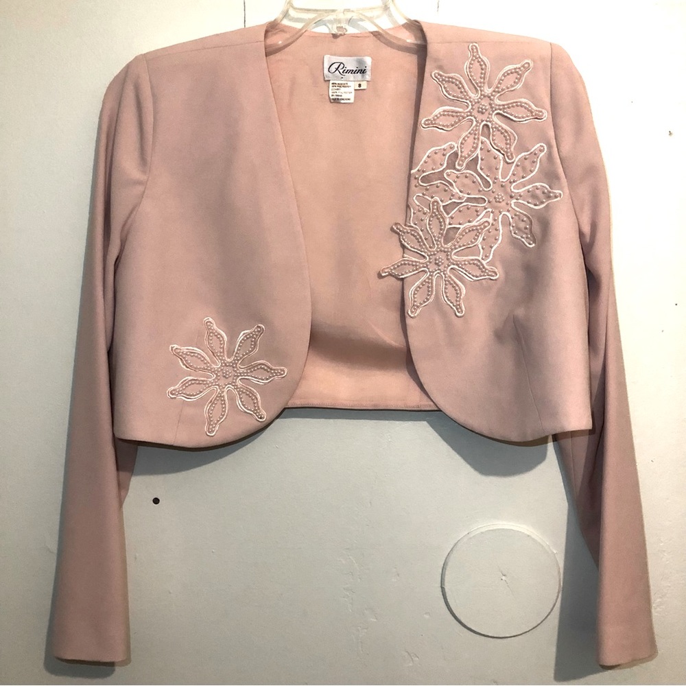 Rimini Vintage Cropped Jacket with Floral Embroidery, Shoulder Pads, size 8